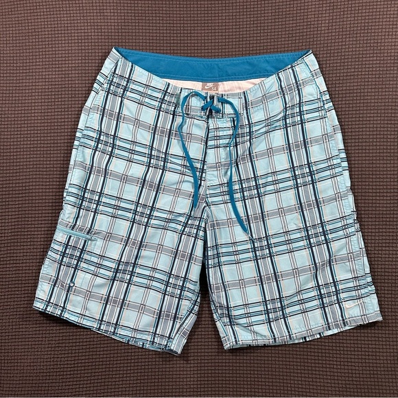 Nike Other - Nike Board Shorts Mens Size 34 Blue Plaid Drawstring Swim Surf Trunks